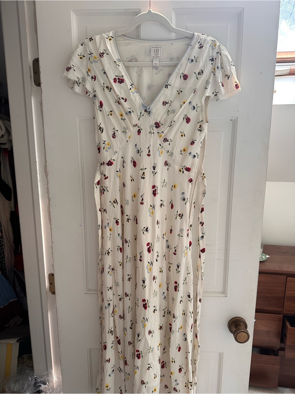 GAP White Floral Midi Dress with Red & Yellow Blooms